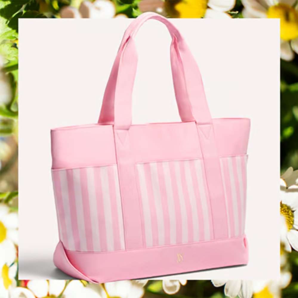 PINK VS Pink & White Striped Tote Bag NWT NIP